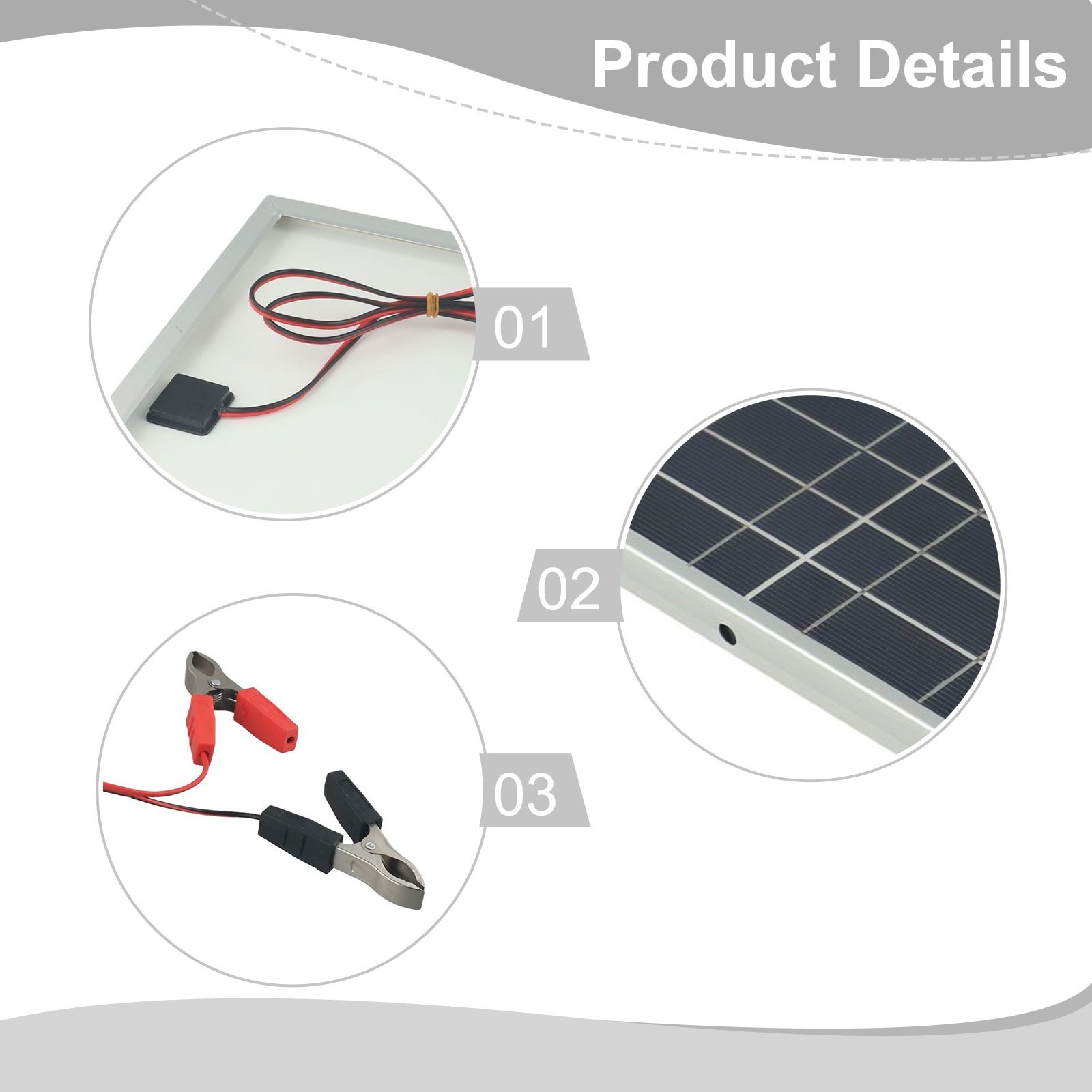 For Alligator Clip Solar Panel Kit for 12V Devices 15W 18V DC Waterproof