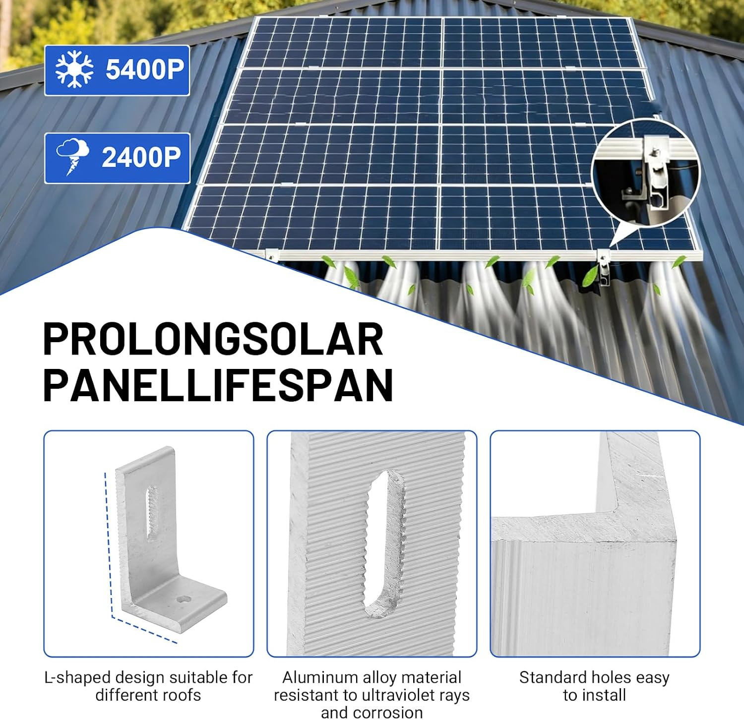 10Pcs L Foot Solar Mount, Aluminum Alloy Photovoltaic Panel Mounting Bracket, Ph