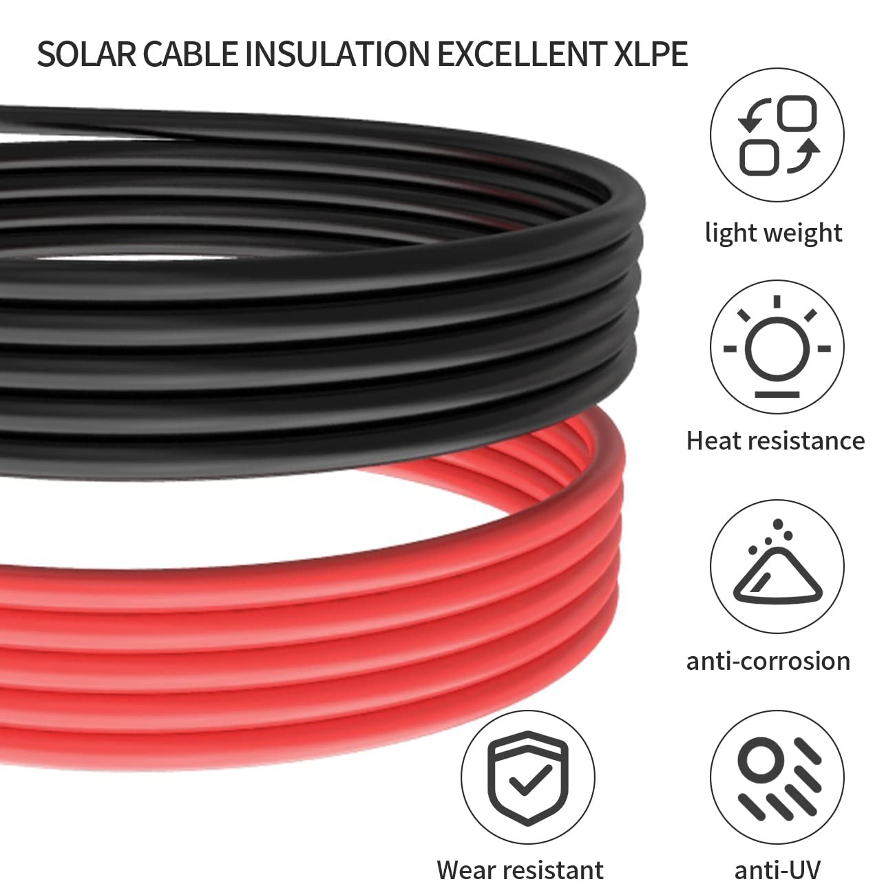 Solar Panel Extension Cable-TUV Listed 1Pair 10AWG 30FT Black and Red with Ma…