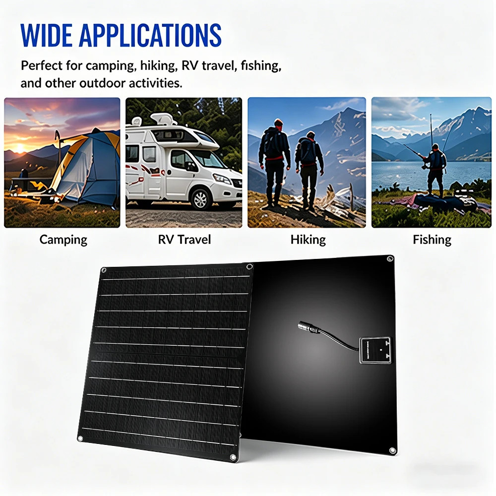 100W Portable Flexible Solar Panel Monocrystalline Waterproof, Dual USB & DC Out