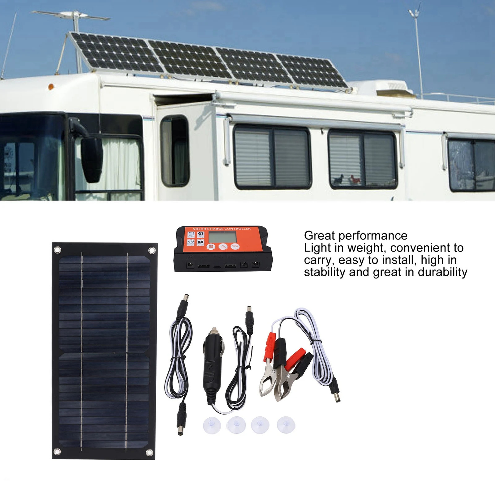Portable 600W Solar Panel Charger Monocrystalline Silicon 100A Charge Controller