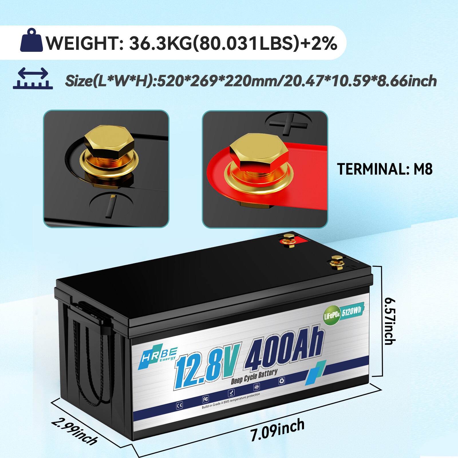 12V 400Ah LiFePO4 Lithium Battery Deep Cycles 5120Wh Power 200A BMS for RV Solar