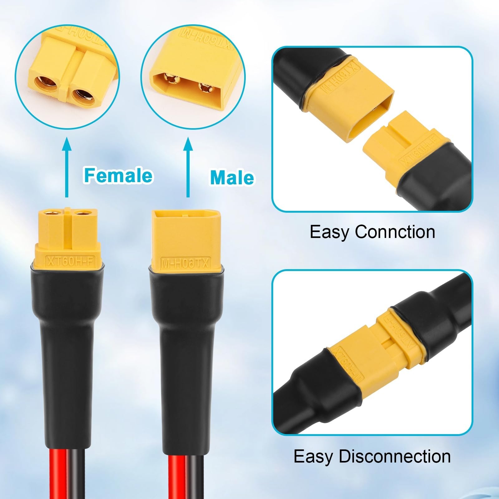 35FT XT60 Extension Cable 10AWG – Female to Male Connector for Solar, RC, Power