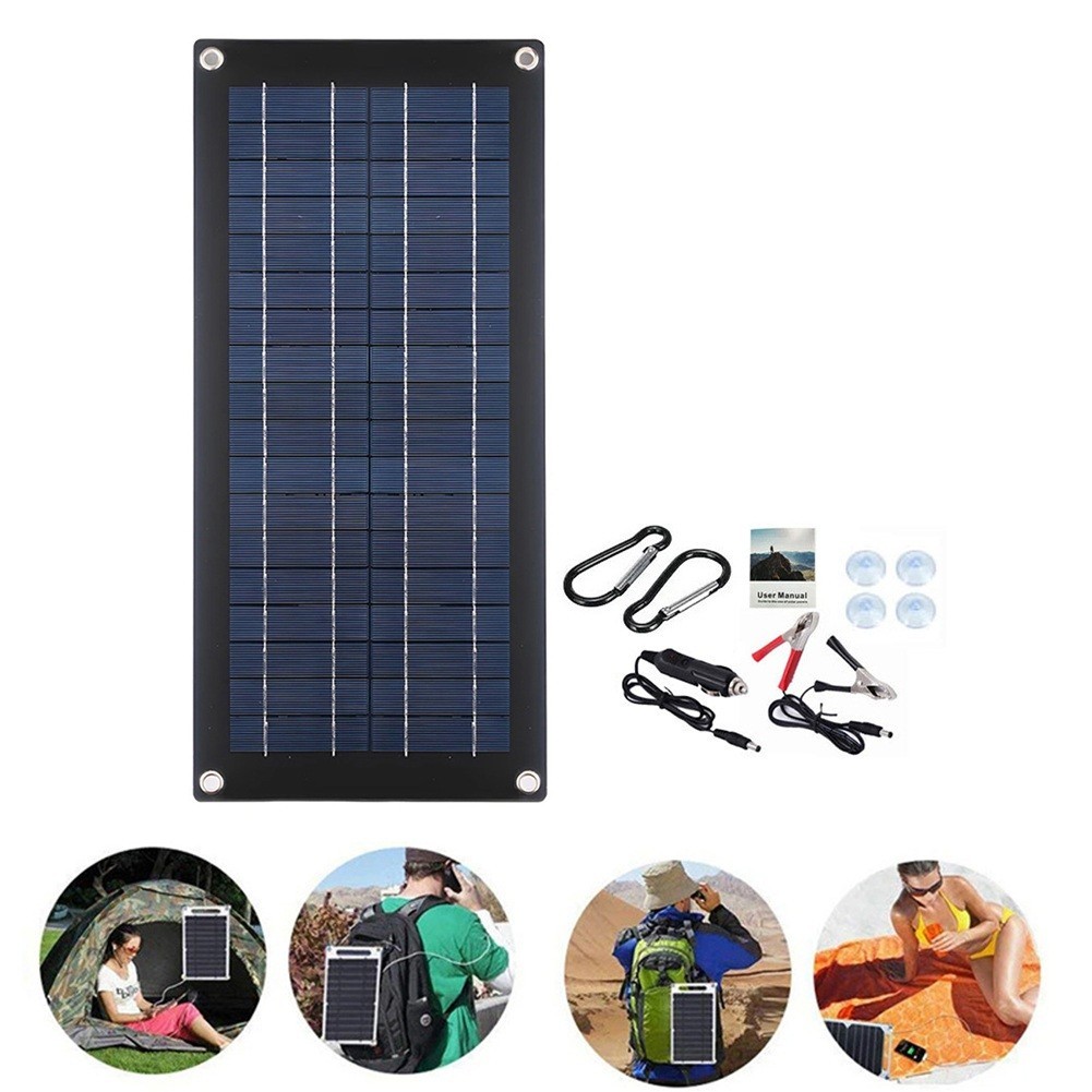 60W 18V Solar Panel Charger for Car RV Van Boat with Dual 5V USB Outputs