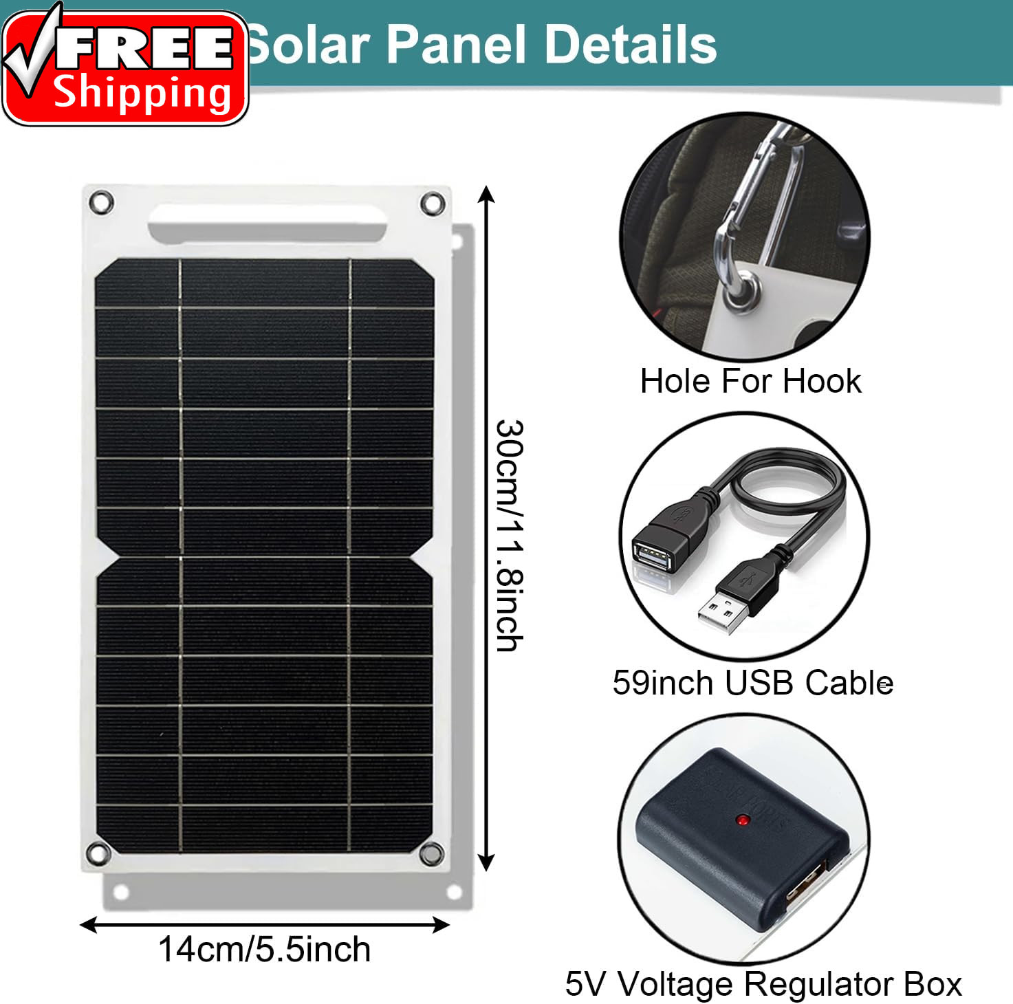 Mini 5V 6W USB Solar Panel, Portable 5 Volt 6 Watt High Efficiency Monocrystalli