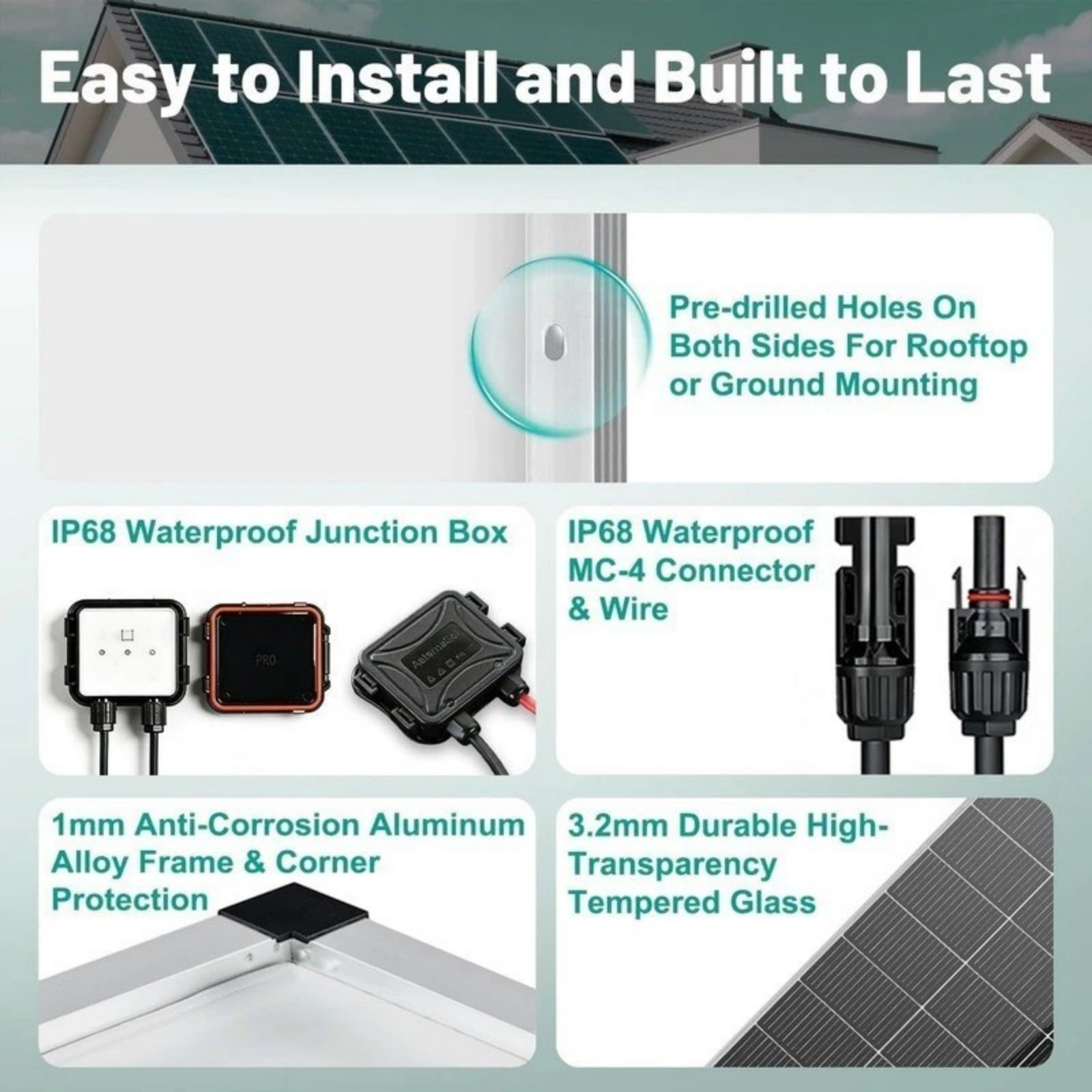 100W Solar Panel Mono Cell Battery Power with 20A Controller Roof Home Off-Grid