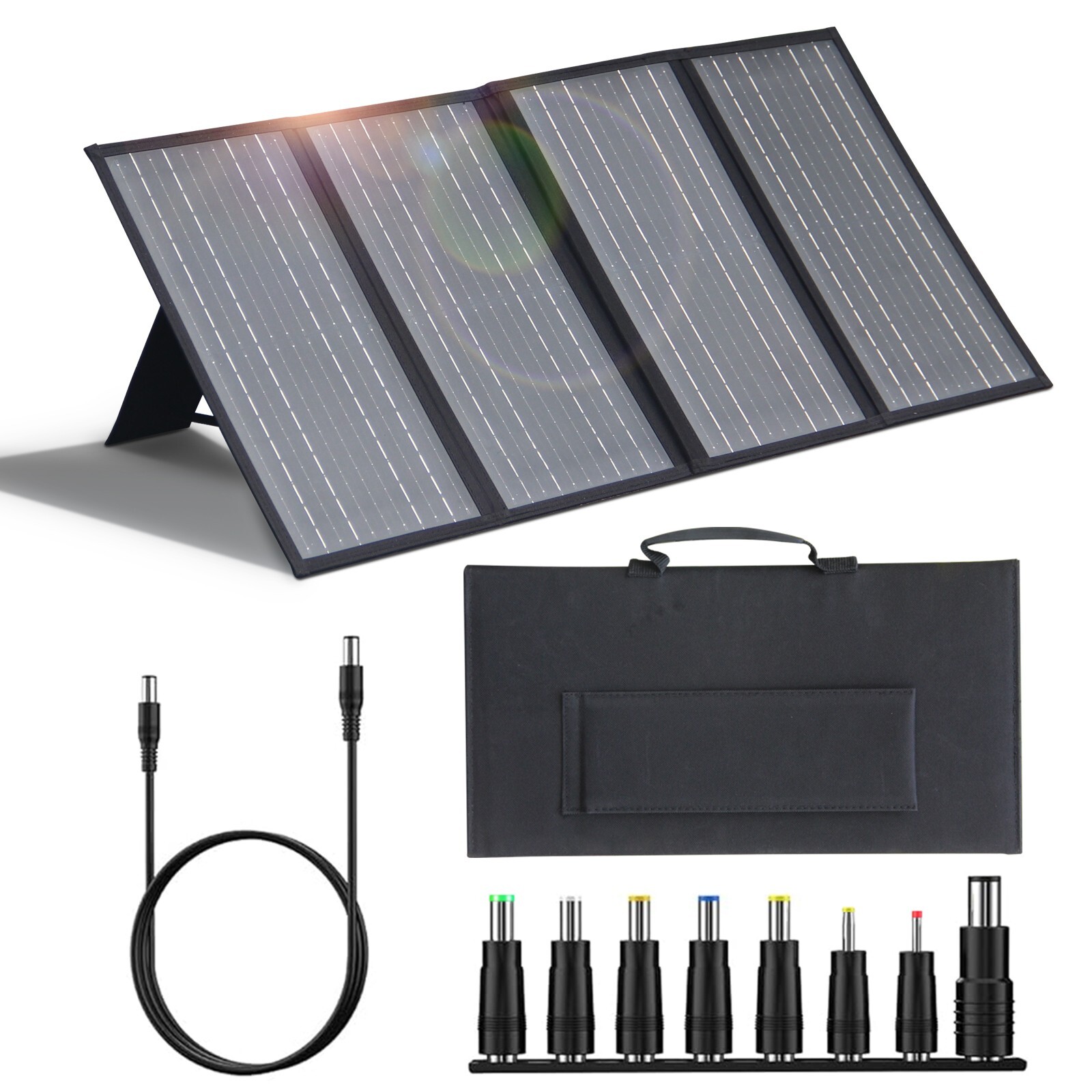 LMENGER 60W Portable Solar Panel with 4 Ports 5V 2*USB,18V DC for Charging