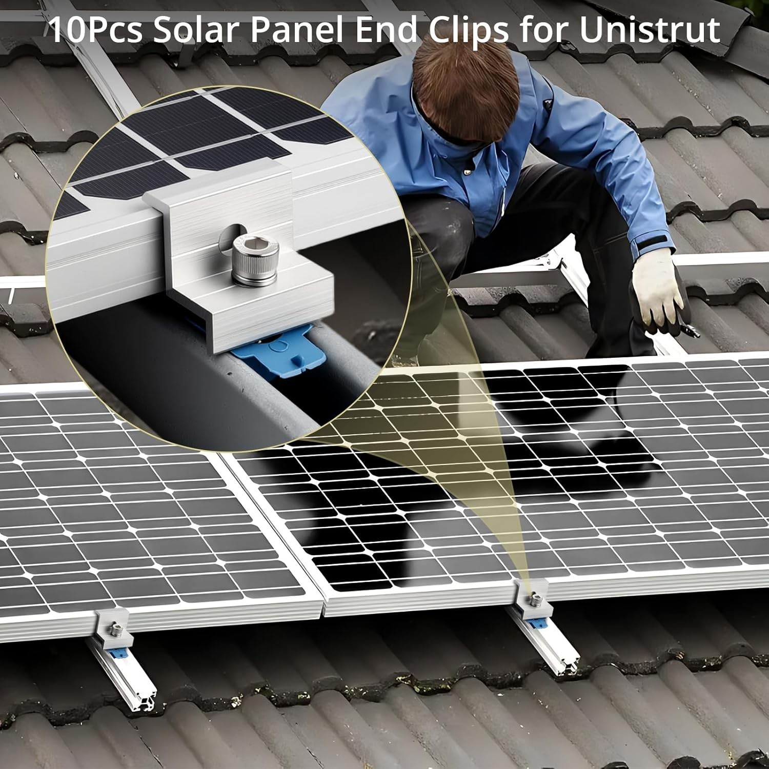 10PCS Solar Panel End Clamps 30/35mm Aluminum Unistrut Mount Kit Roof Silver