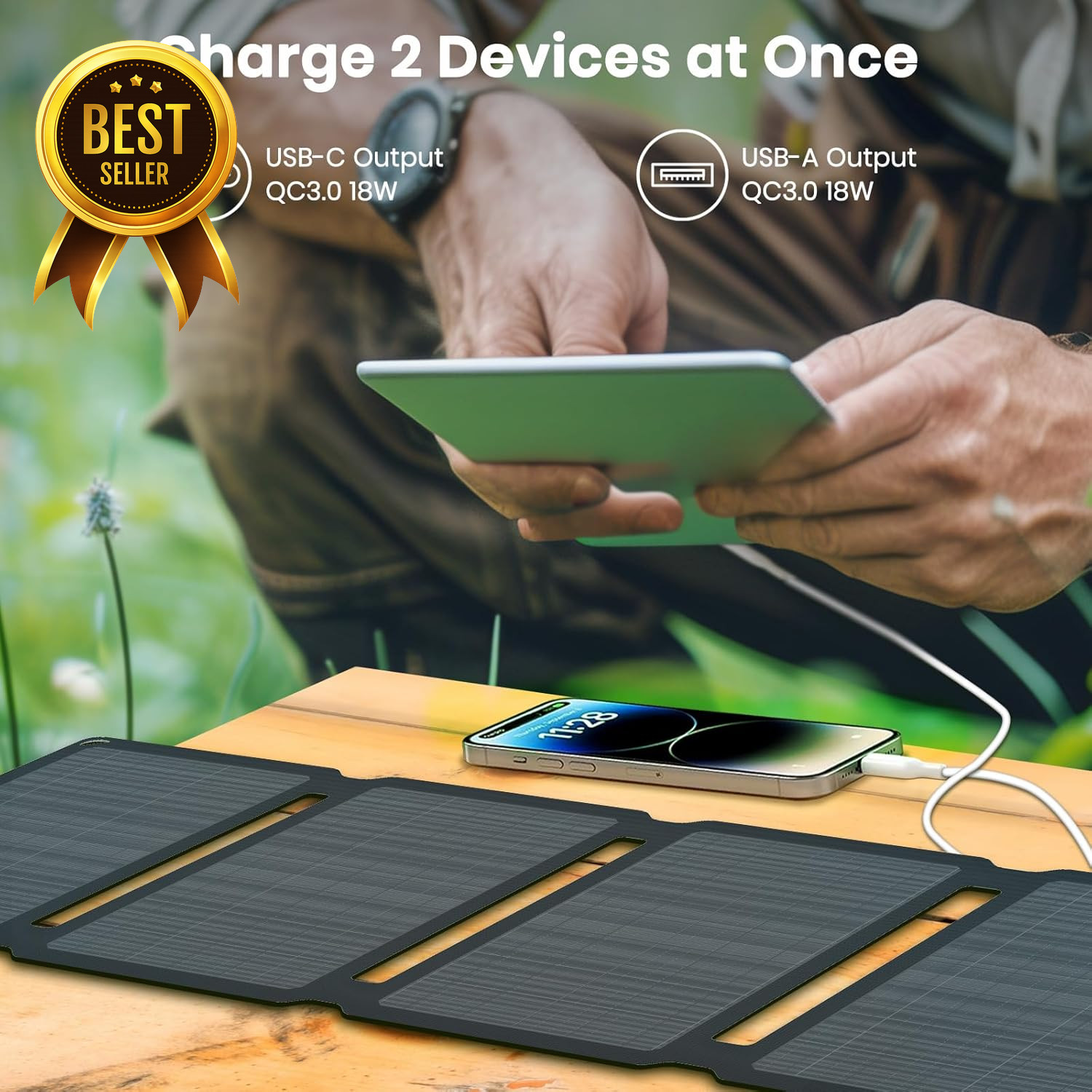 30W Portable Foldable Solar Panel Charger QC3.0 USB-A USB-C 18W ETFE IP67 Waterp