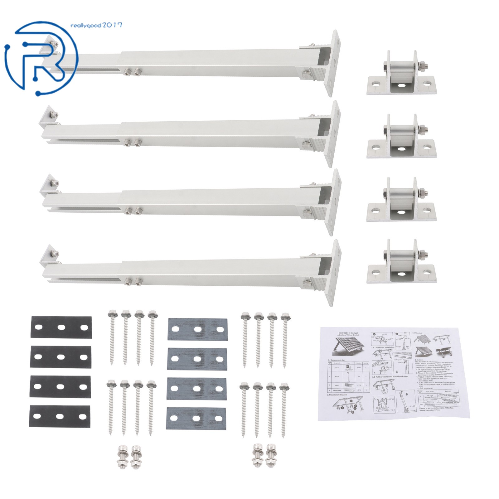4 PK Adjustable Solar Panel Tilt Mounting Rack Brackets For RV Roof Flat Surface