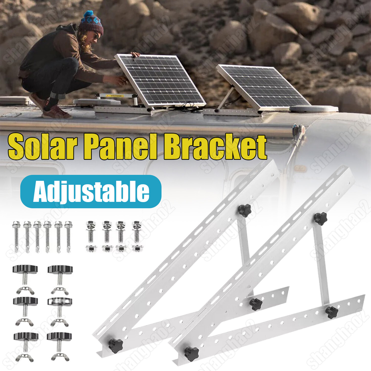 Solar Panel RV Tilt Mount Brackets Rooftop Flat Surface Adjustable Frame