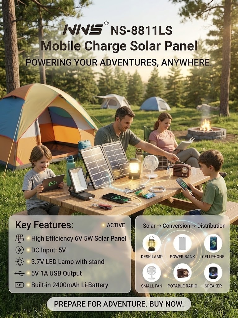1-pack Portable Solar Panel Charger USB 5V 5W Outdoor Camping Power Bank