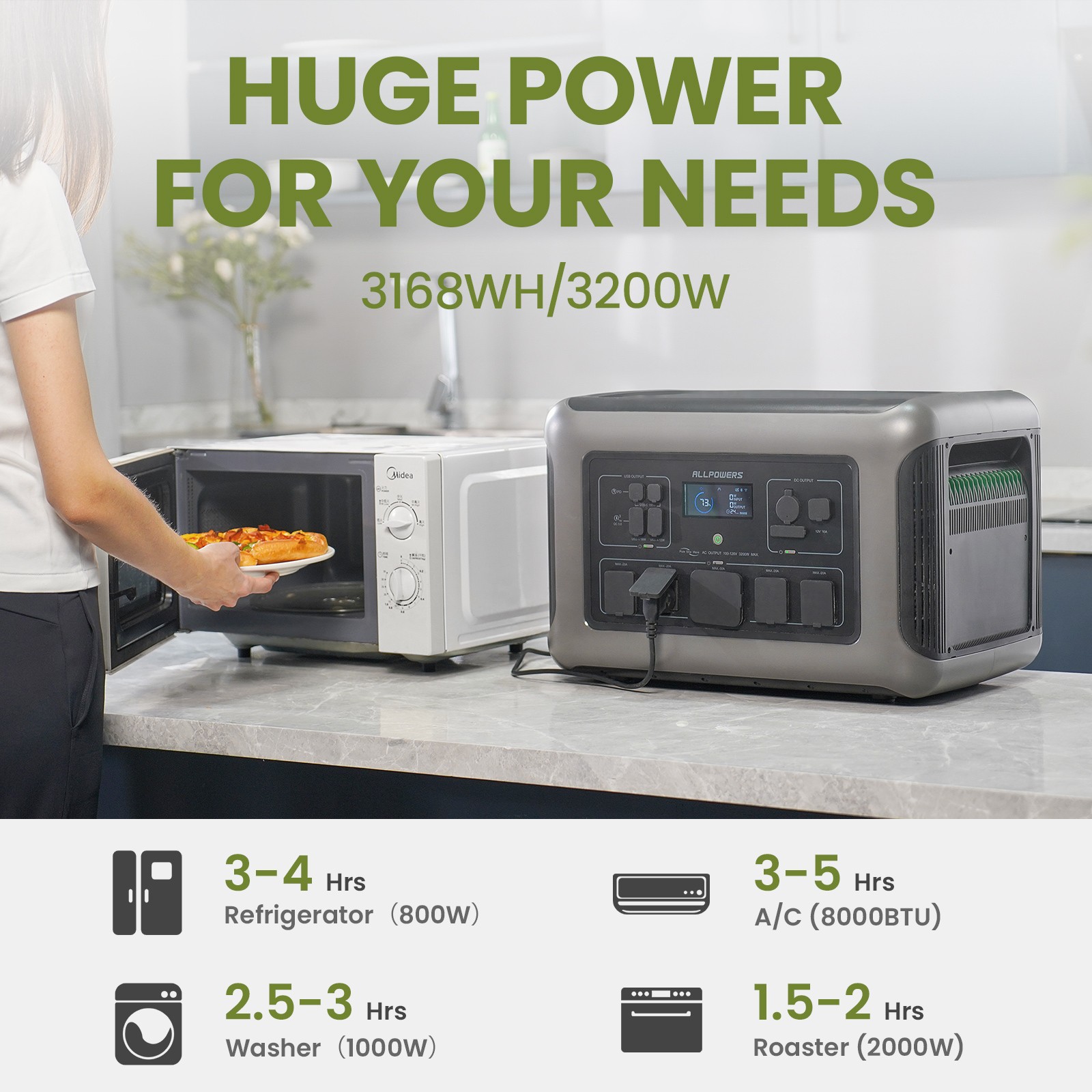 ALLPOWERS R3500 Portable Power Station 3168Wh 30A RV Outlets UPS Solar Generator
