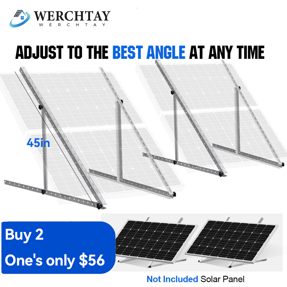 2 Set Solar Panel RV Tilt Mount（45in）Brackets Roof Flat Surface Adjustable Frame