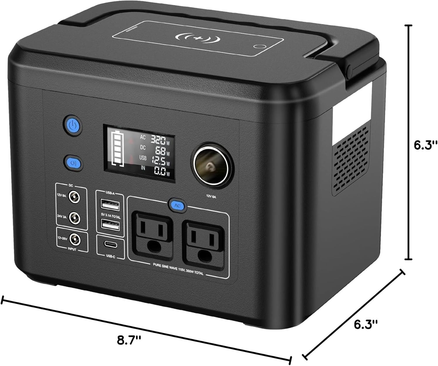 Portable Power Station 350W, 260Wh/70,000Mah Backup Lithium Battery, 110V Pure S