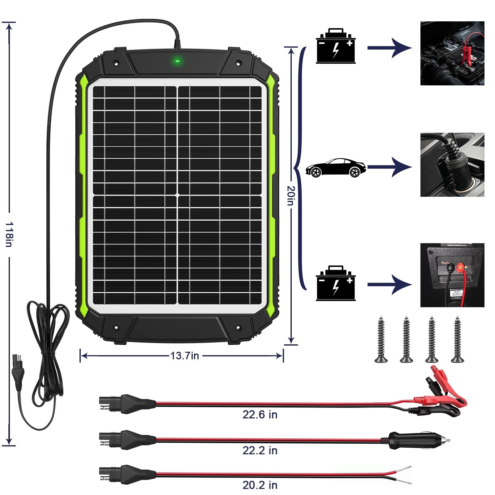 20W 12V Solar Battery Charger & Maintainer, Smart MPPT Controller, Waterproof Tr