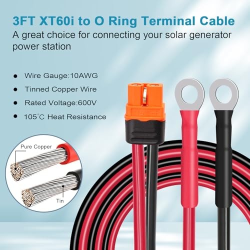 XT60i to O Ring Terminal Cable 10 AWG XT60i Female to O Ring 3FT 10AWG
