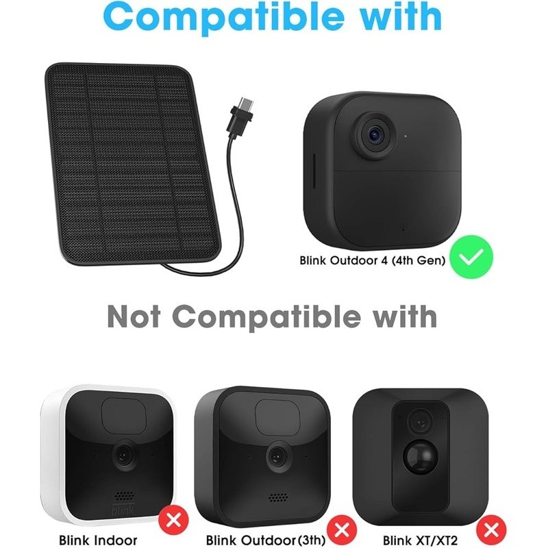 5W Solar Panel Blink Outdoor Camera Continuous Power 360° Adjustable Mount 3 Pk