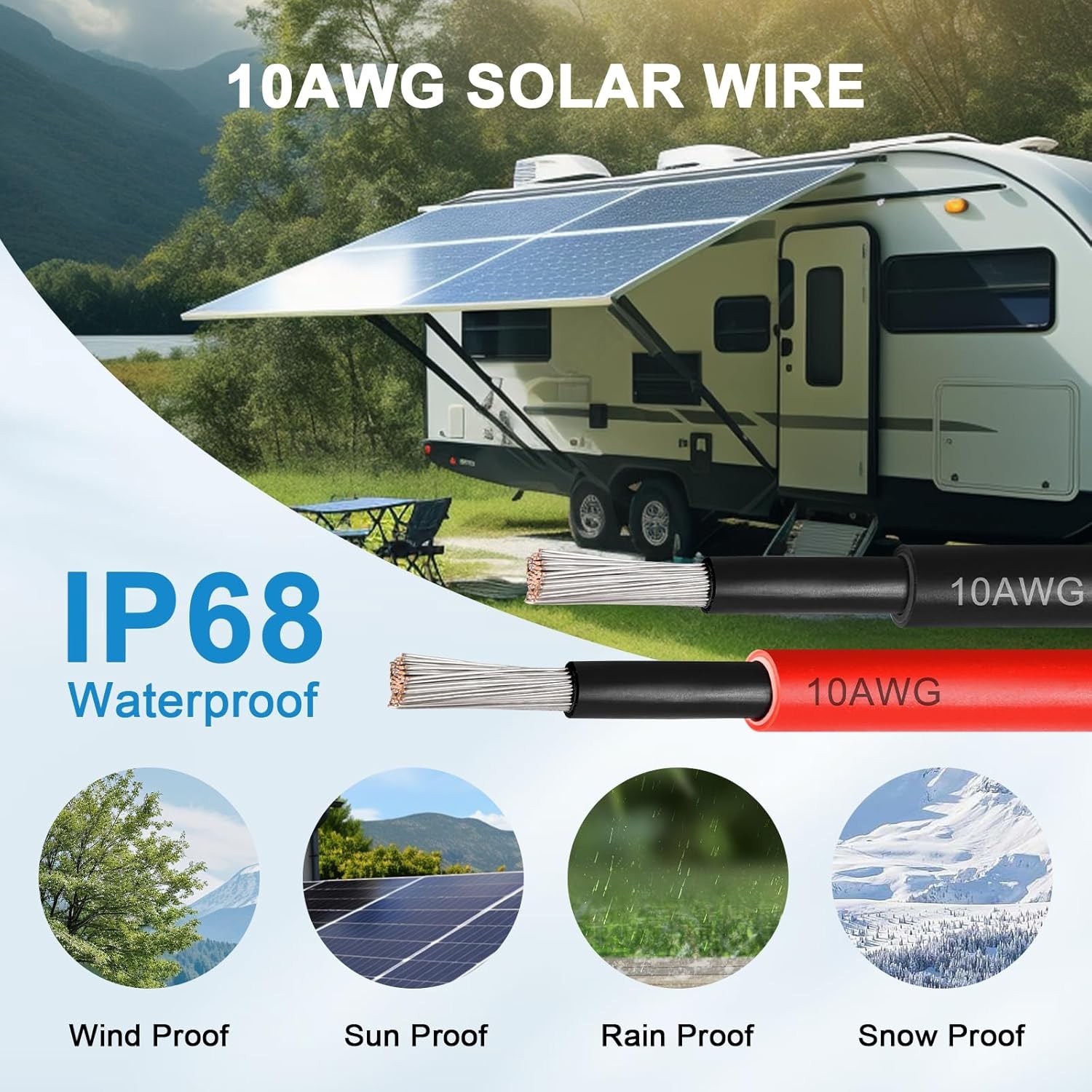 200 ft Red 200 ft Black 10 AWG Solar Extension Wire