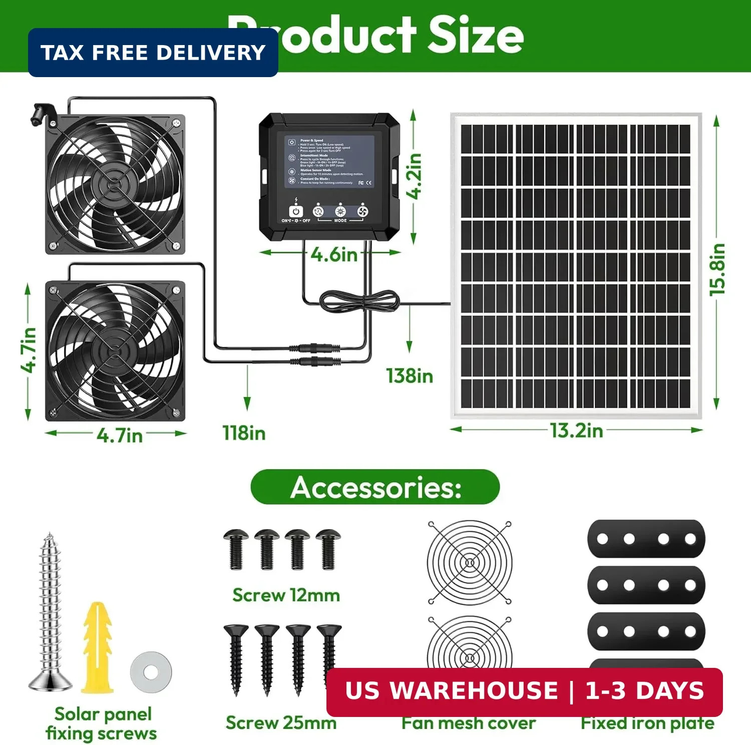 INNOLAND Solar Fan for Chicken Coop & Greenhouse, 25W Solar Powered Exhaust Fan
