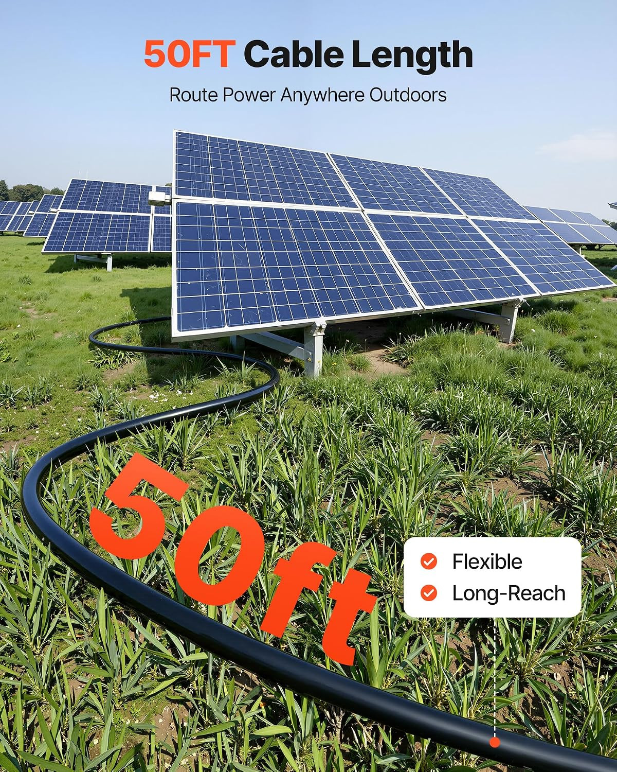 Solar Panel Wire, 50 Ft Black + 50 Ft Red Kit, 10 AWG (6 Mm²) Solar Panel Extens