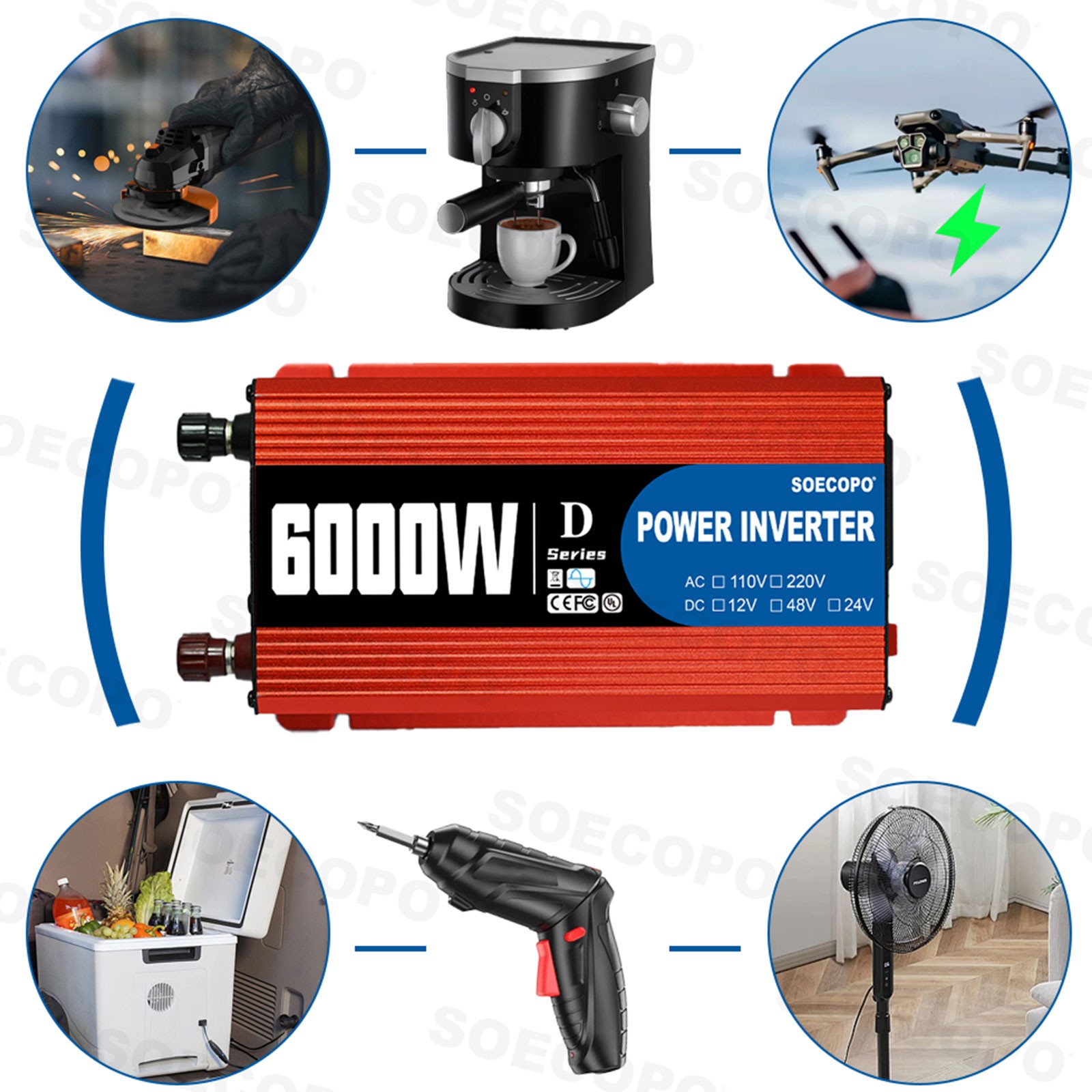 SOECOPO 6000W Solar System Kit,100A Controller, 12V DC to 110V/220V