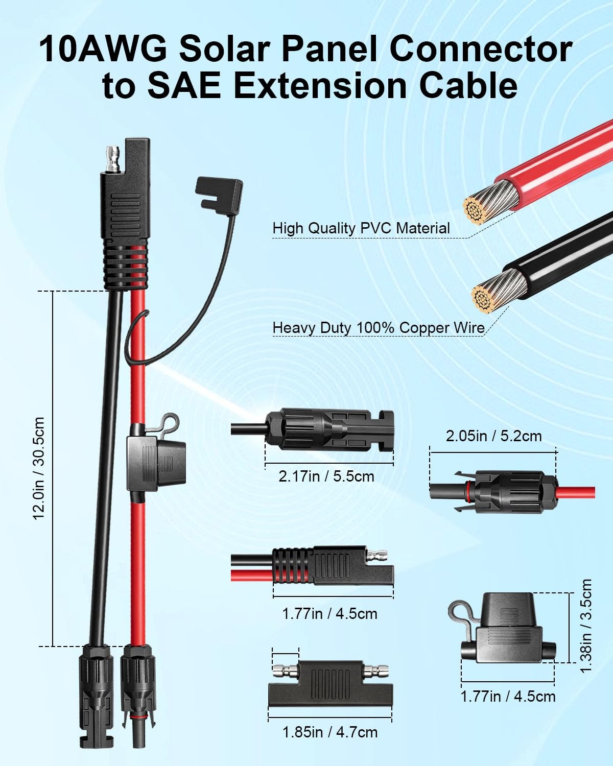 Solar Panel Connector to SAE Adapter Cable 1FT 10AWG