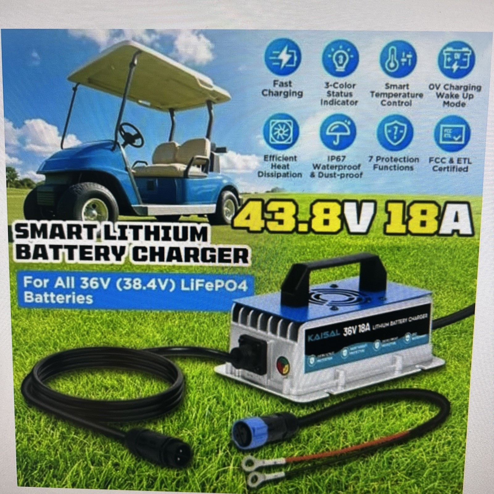 ~Lithium Battery Charger 36 Volt/43.8V 18A for 36V (38.4V) w wake up feature~