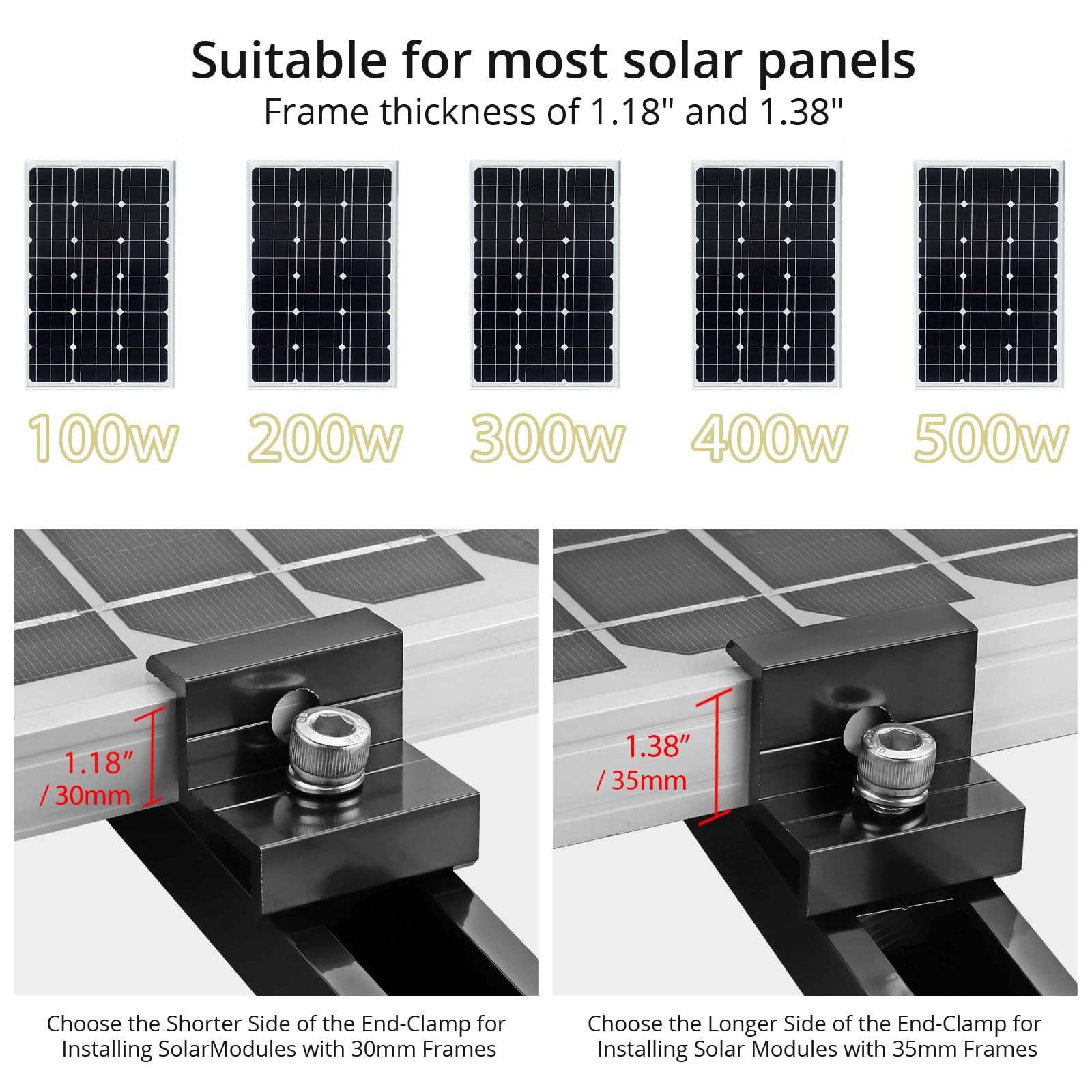 Aluminium Solar Panel Mounting Rail & Adjustable Clamps Bracket Kit 6PC Black