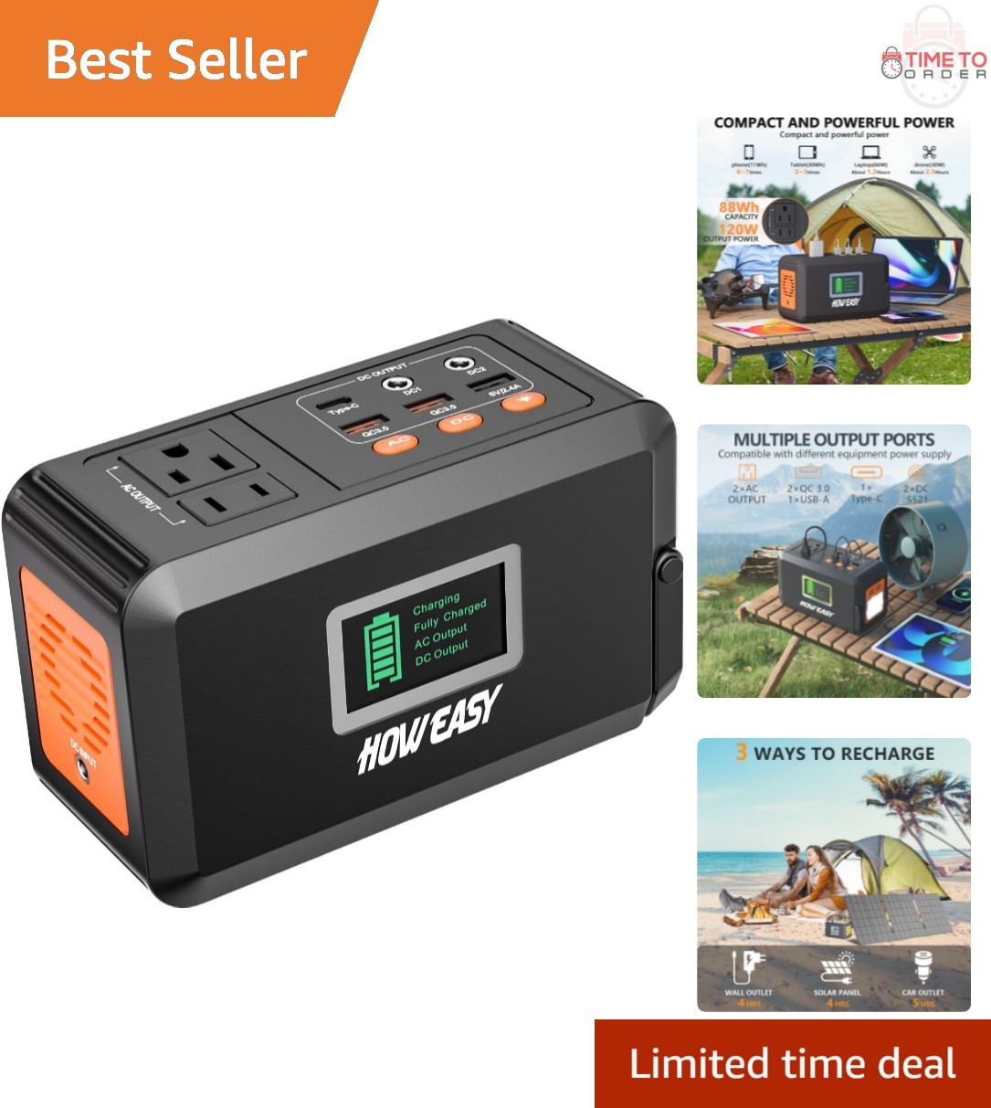 Portable Power Station 88Wh Lithium Battery 120W Solar Generator for Camping