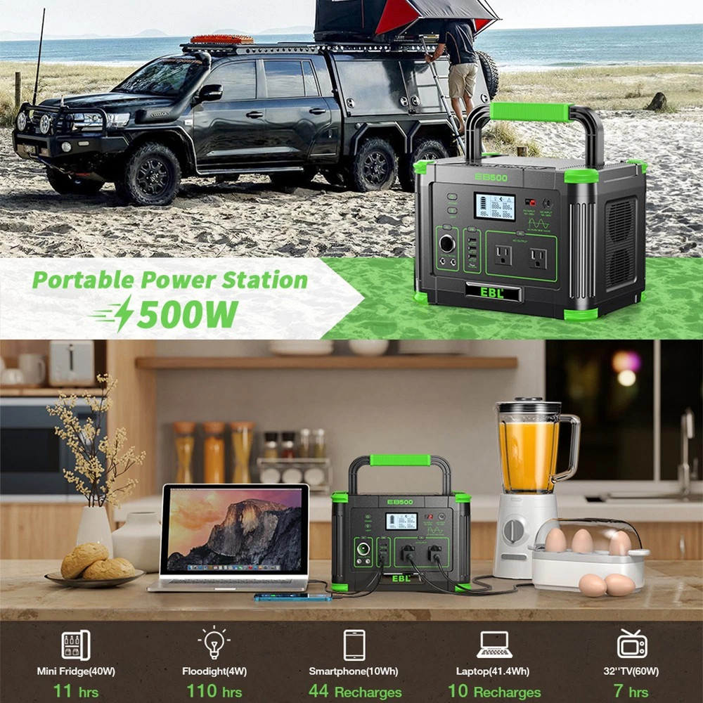 500W 519Wh Power Station Portable Solar Generator RV Backup Battery Camping