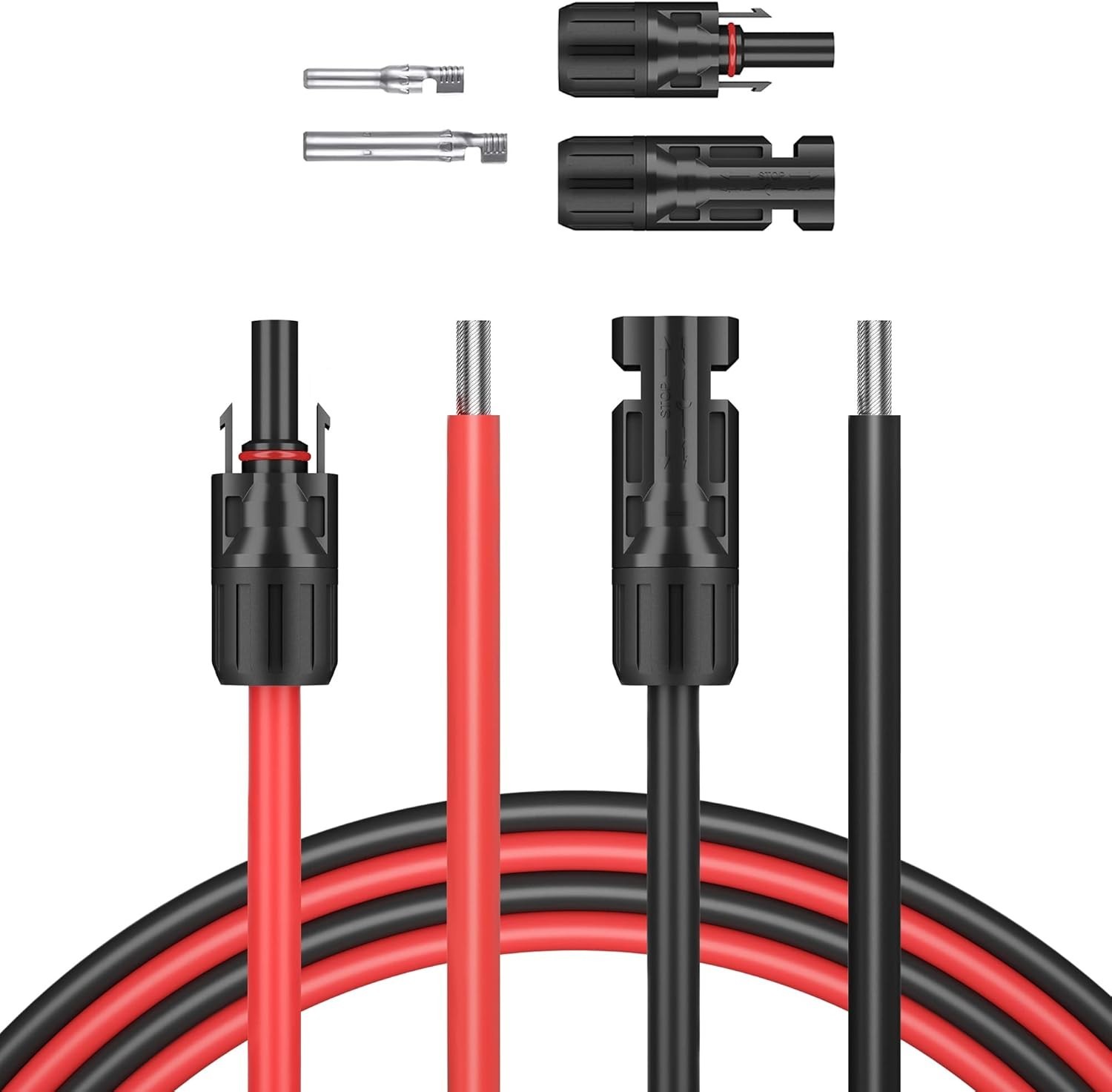 Black+Red 10 AWG Solar Panel Extension Cable Silicone Flexible Wire Connectors