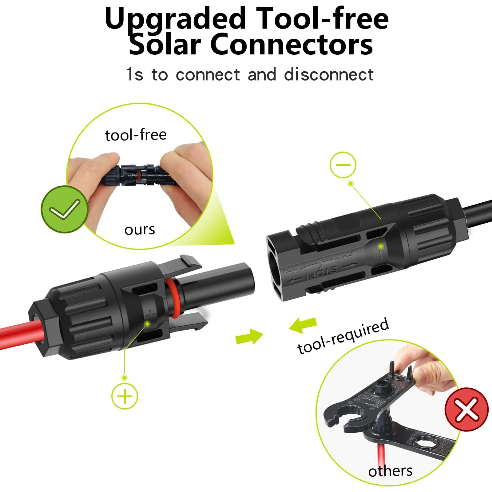Solar Connectors for 2-3-4-6-8 Solar Panels,Tool-Free Solar Panels Connectors