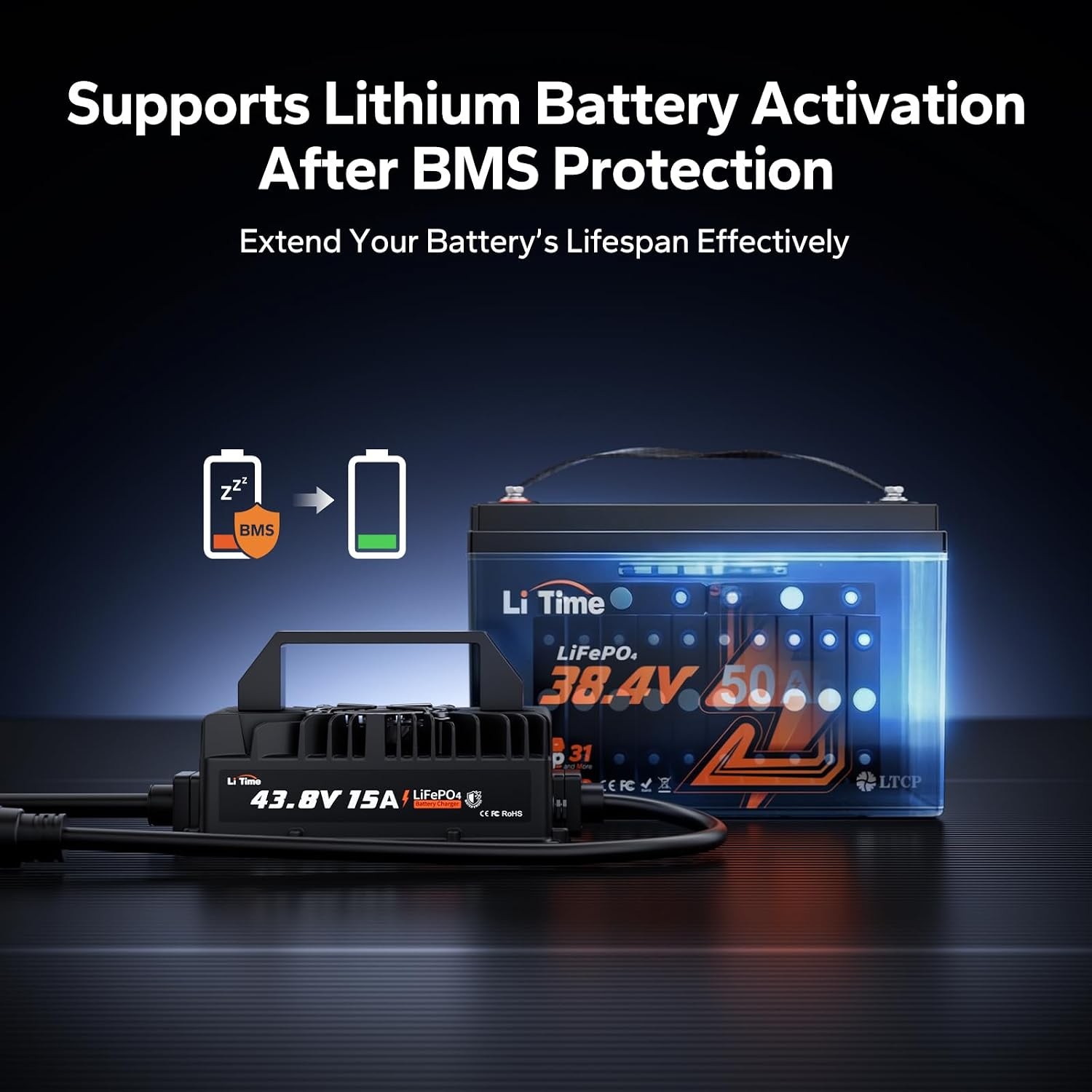 LiTime 36V 15A LiFePO4 Battery Charger IP66 Waterproof Golf Cart RV
