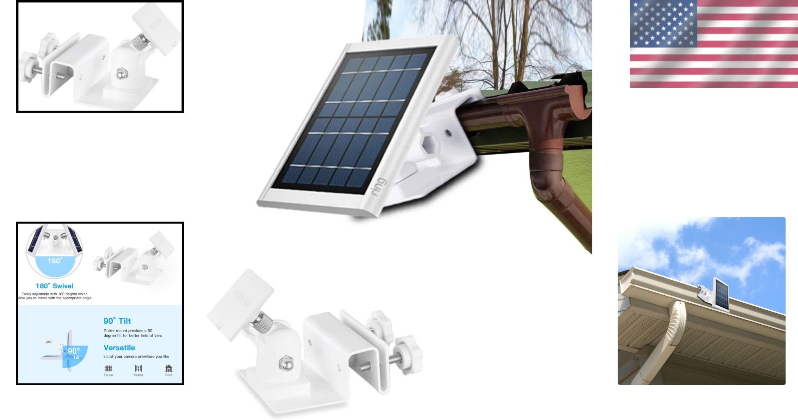 Outdoor Solar Panel Gutter Mount Adjustable Angle White Aluminum Alloy Bracket