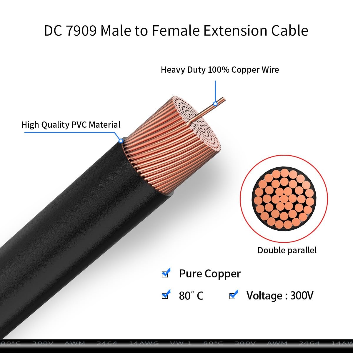 DC Power Extension Cable, 14AWG 20FT 8mm Male to Female Extension Cord with S…