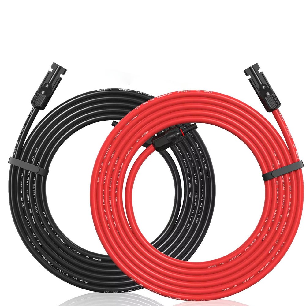 1 Pair Solar Panel Extension Cable Wire Black & Red 10AWG Gauge 6mm² Connector
