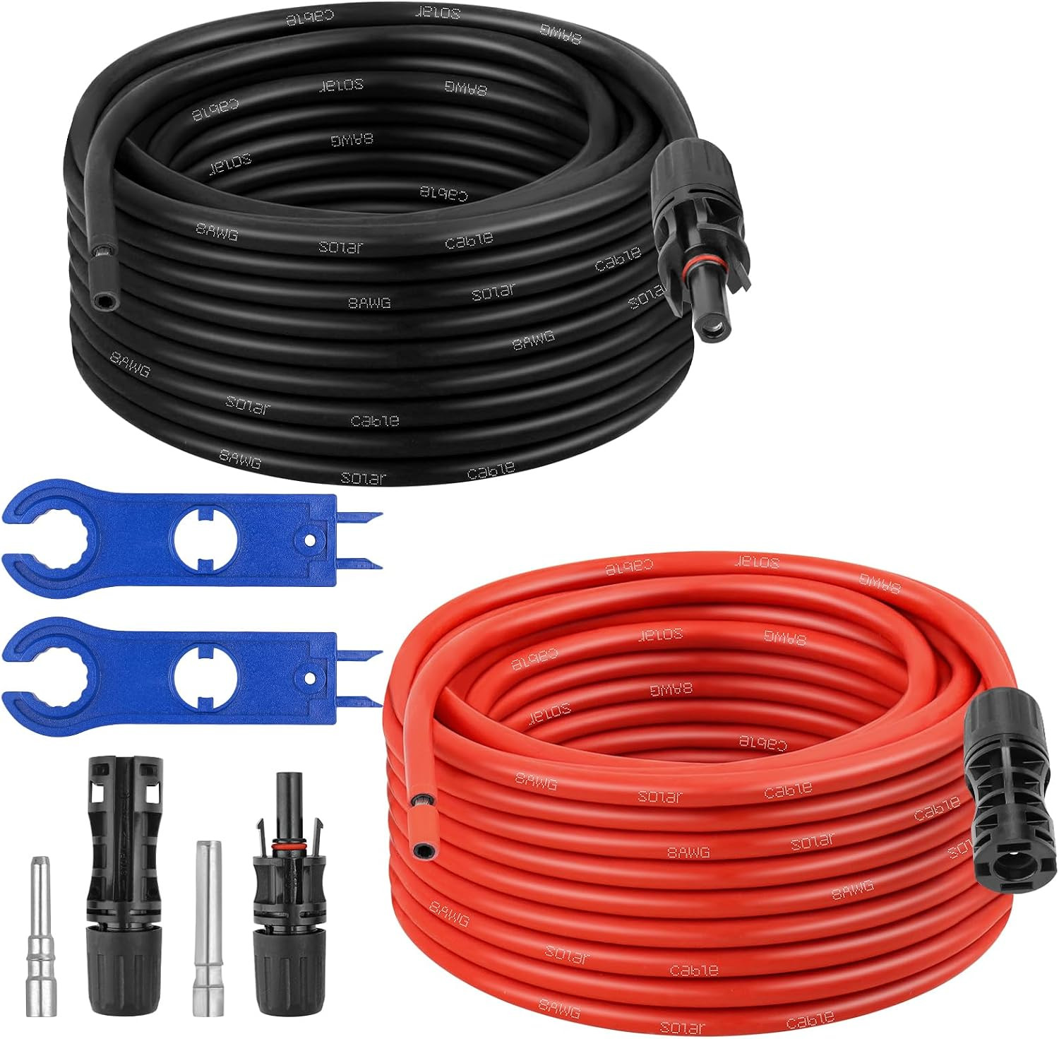 Solar Extension Cable 8AWG 30FT, Red and Black PV Wire with Solar Connectors