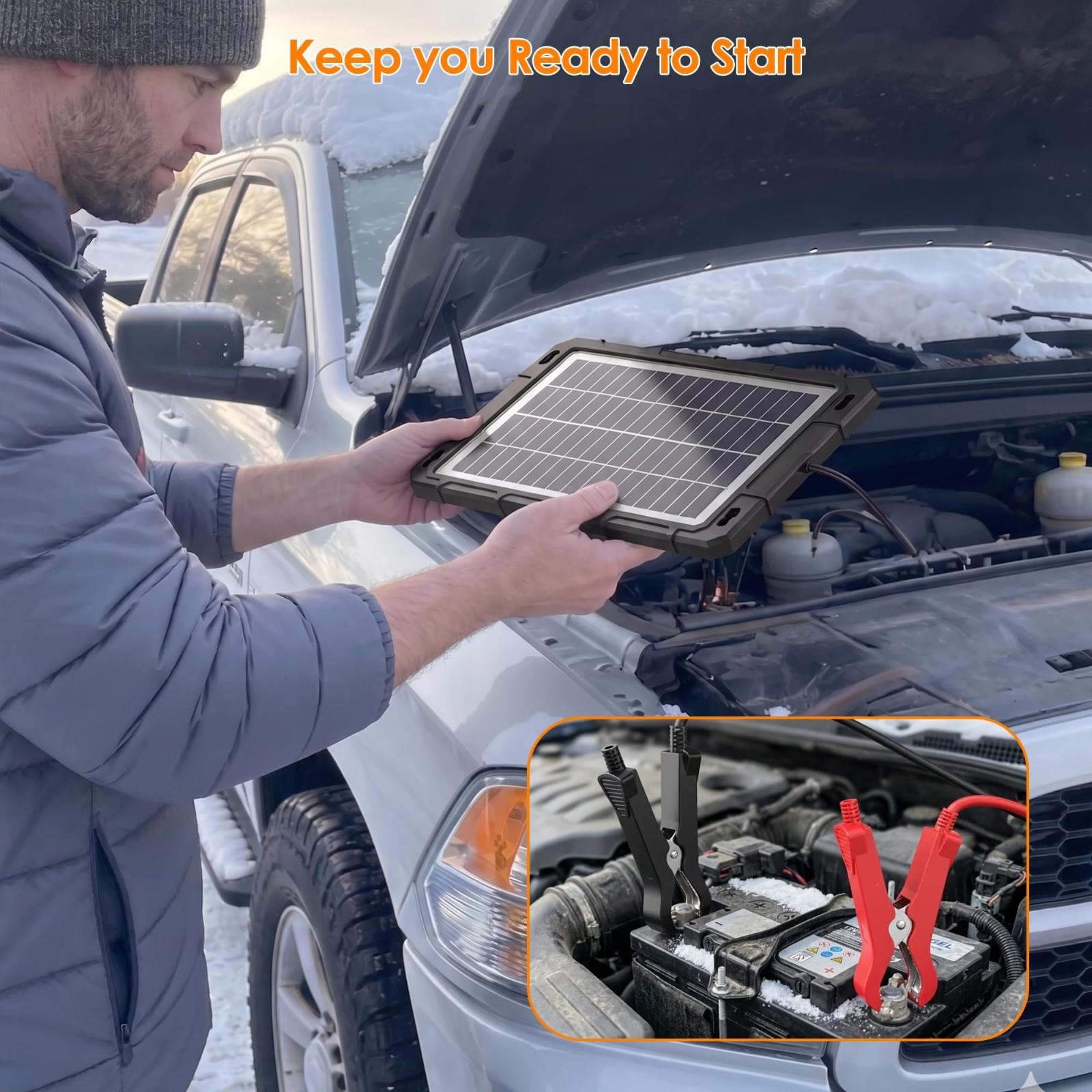 12V Solar Battery Charger & Maintainer – 8W Waterproof Trickle Charging Kit for