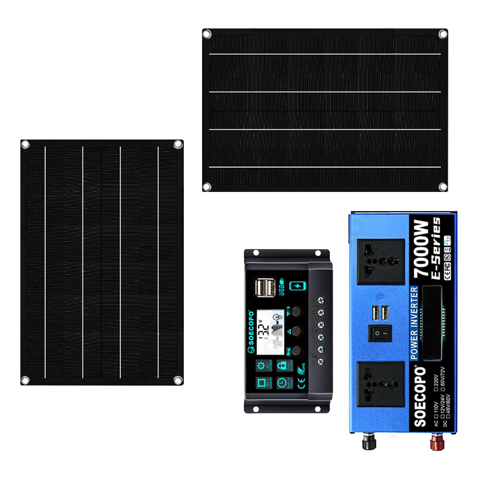 7000W Solar Kit | Sine Wave Inverter+2High-Conversion Solar Panels+100A Charger