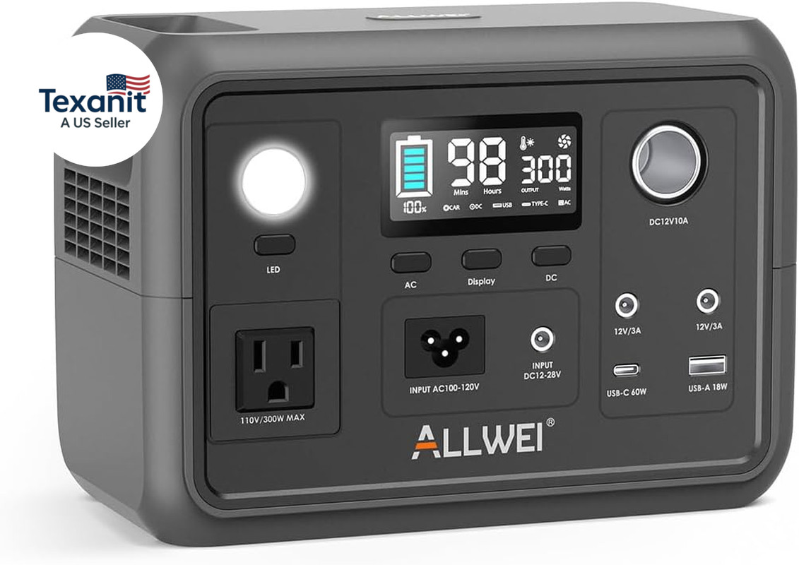 Portable Power Station 300W (Peak 600W) Upgraded, 256Wh Lifepo4 Battery Bank Sol