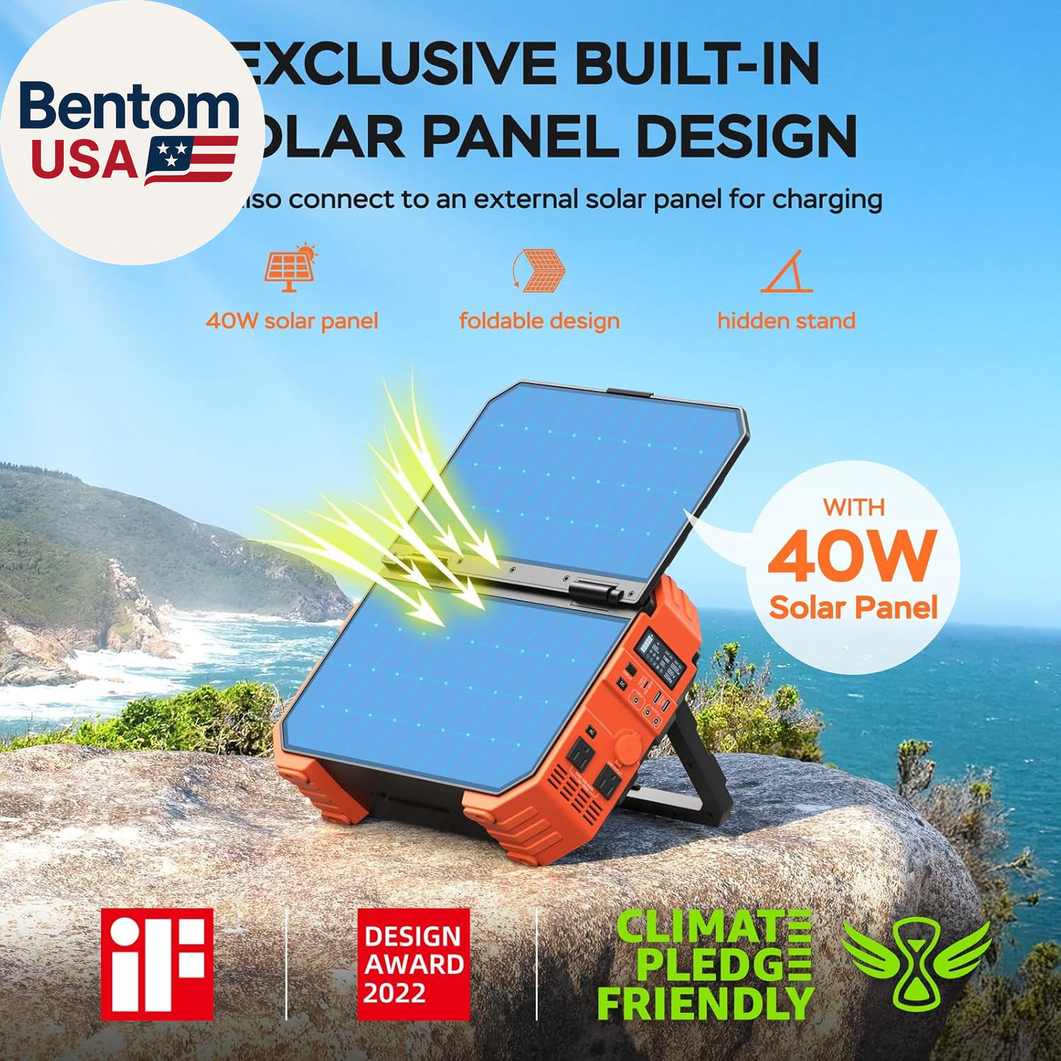 Portable Power Station 1600W (Peak 3200W), Built-In Solar Panel, 1024Wh Lifepo4