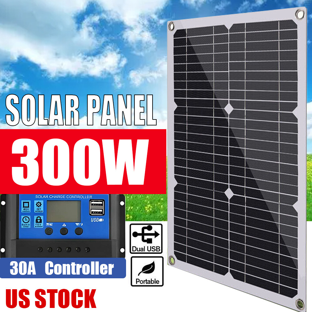 300W Solar Panel Kit 30A Controller Home RV Camping Off-Grid Power System US