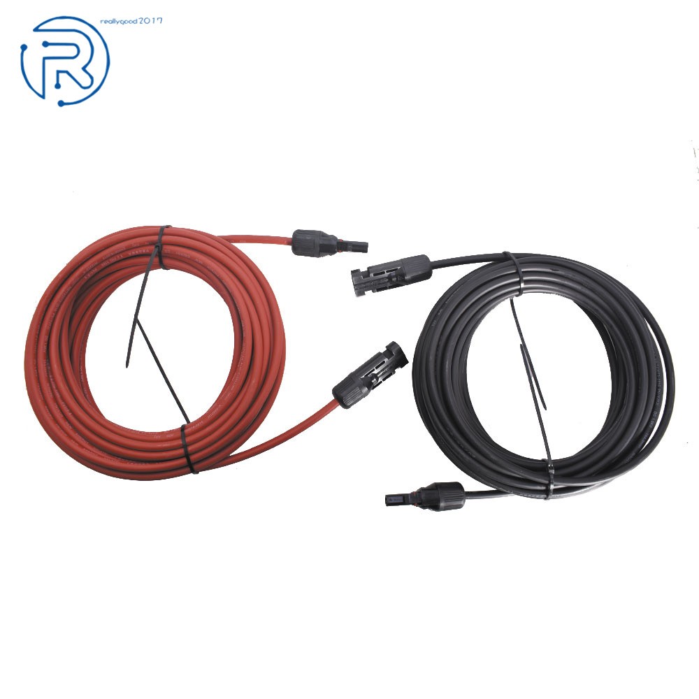 1 Pair 12AWG 20 Feet Black + Red Solar Panel Extension Cable Wire Connector