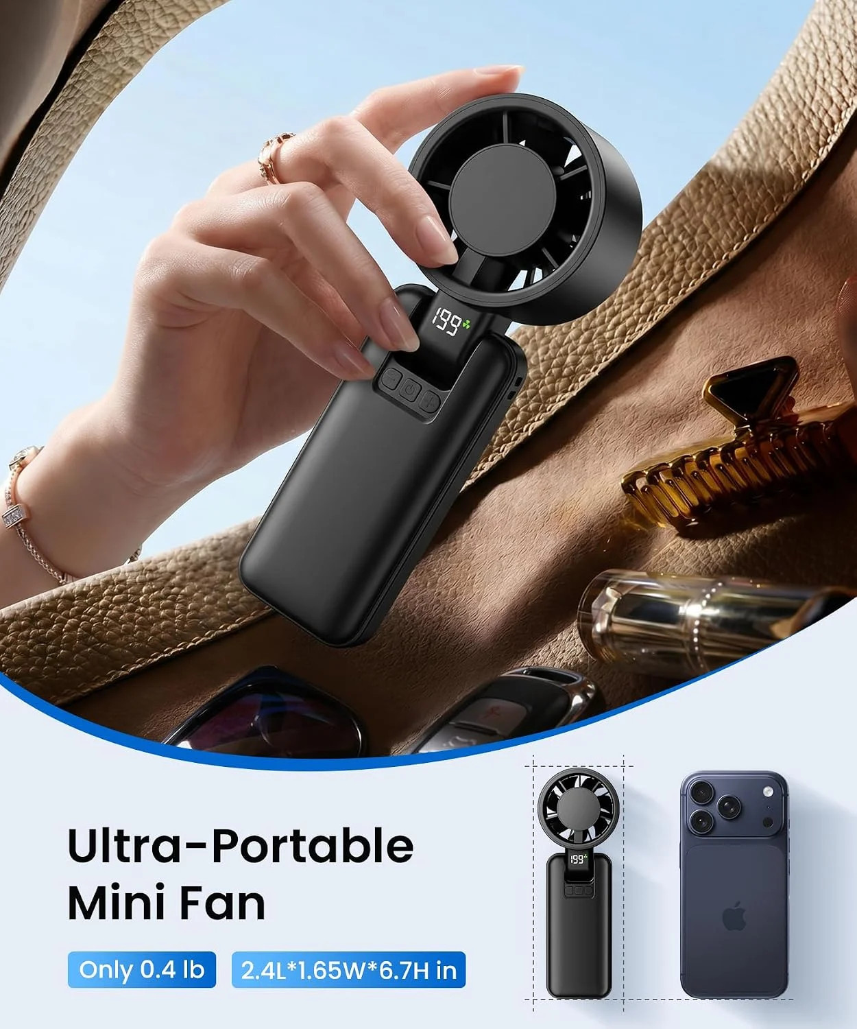 2 Pack Portable Mini Handheld Fan, 199-Level Stepless Speed,Black | 4000mAh Rech