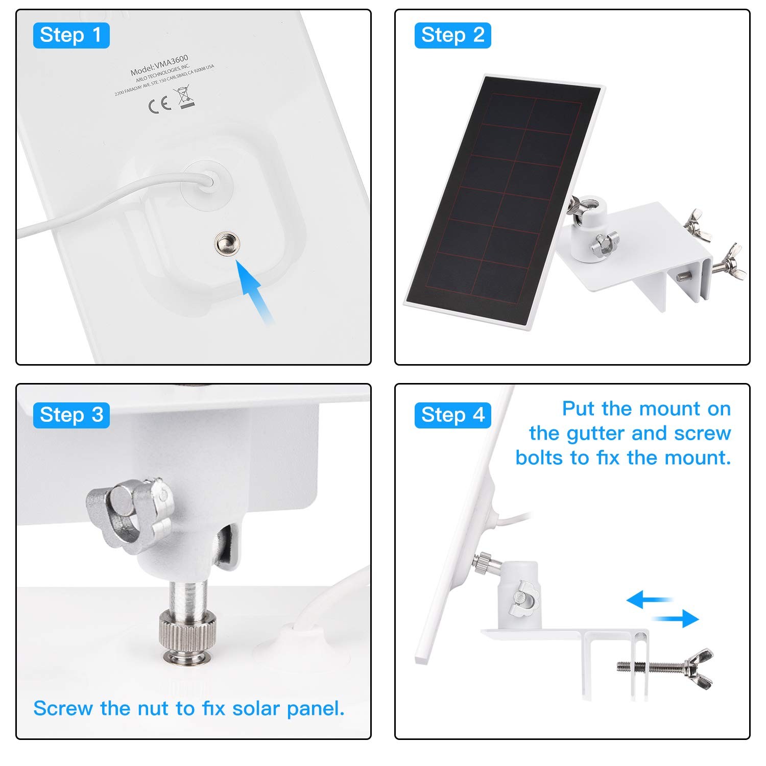 2Pack Gutter Mount Compatible with Arlo Essential Solar Panel, Arlo Pro 5S/Pro