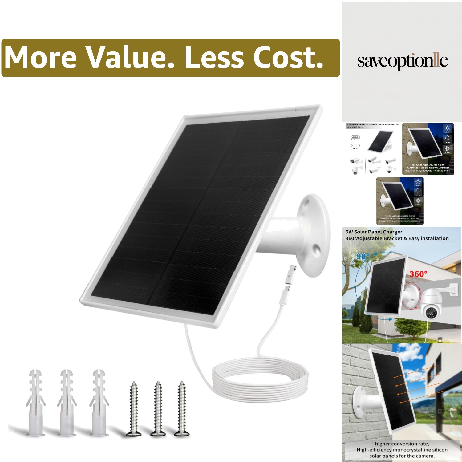6W Solar Panel Charger, Solar Panel with Micro USB & USB-C Port for DC 5V Out…