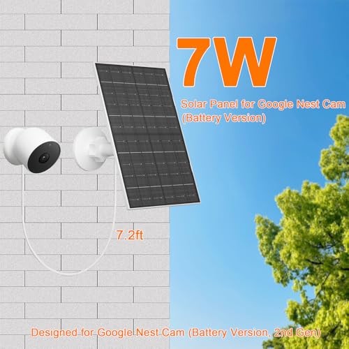7W Solar Panel Charger for Google Nest Cam Battery Version, USB-C Solar