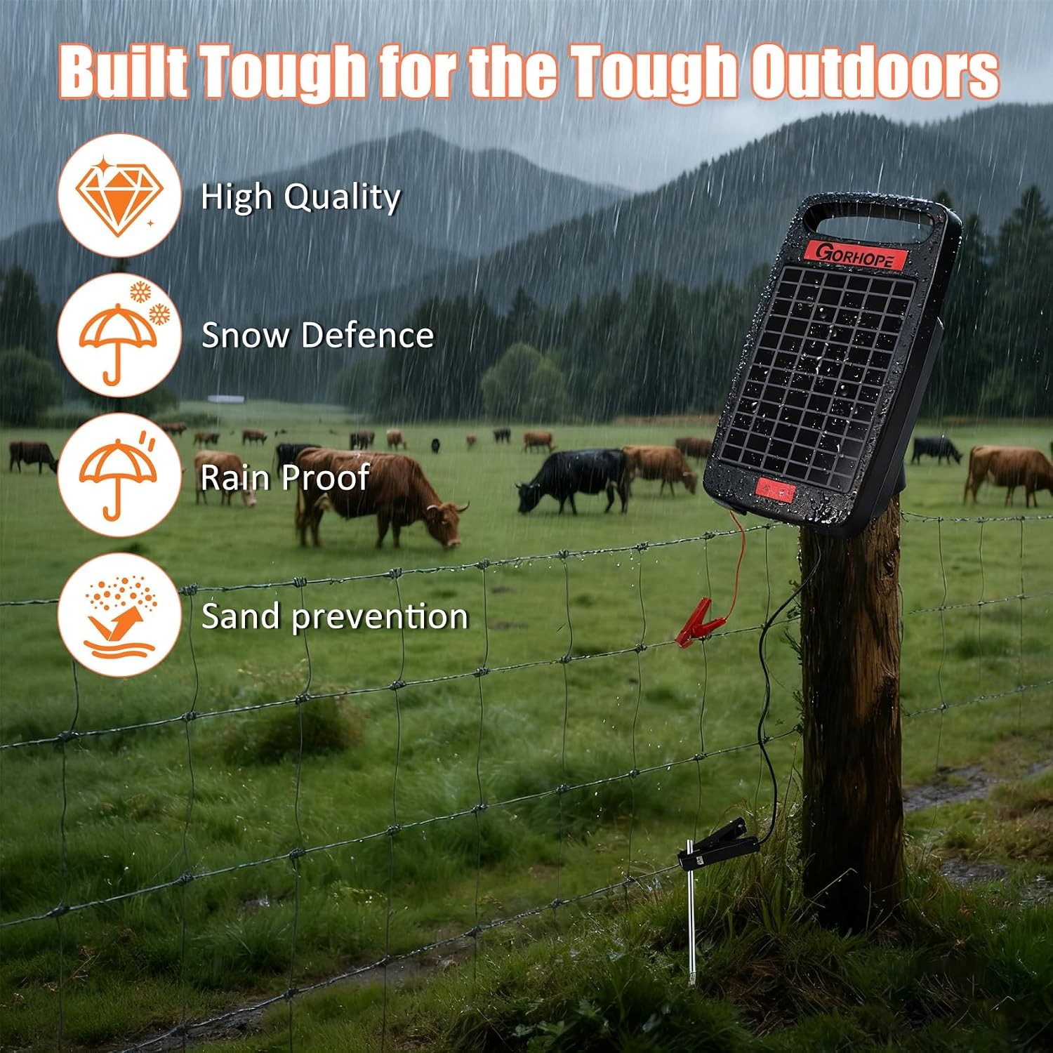 10 Miles Solar Electric Fence Charger with Short Circuit Alarm,0.18J Solar Power