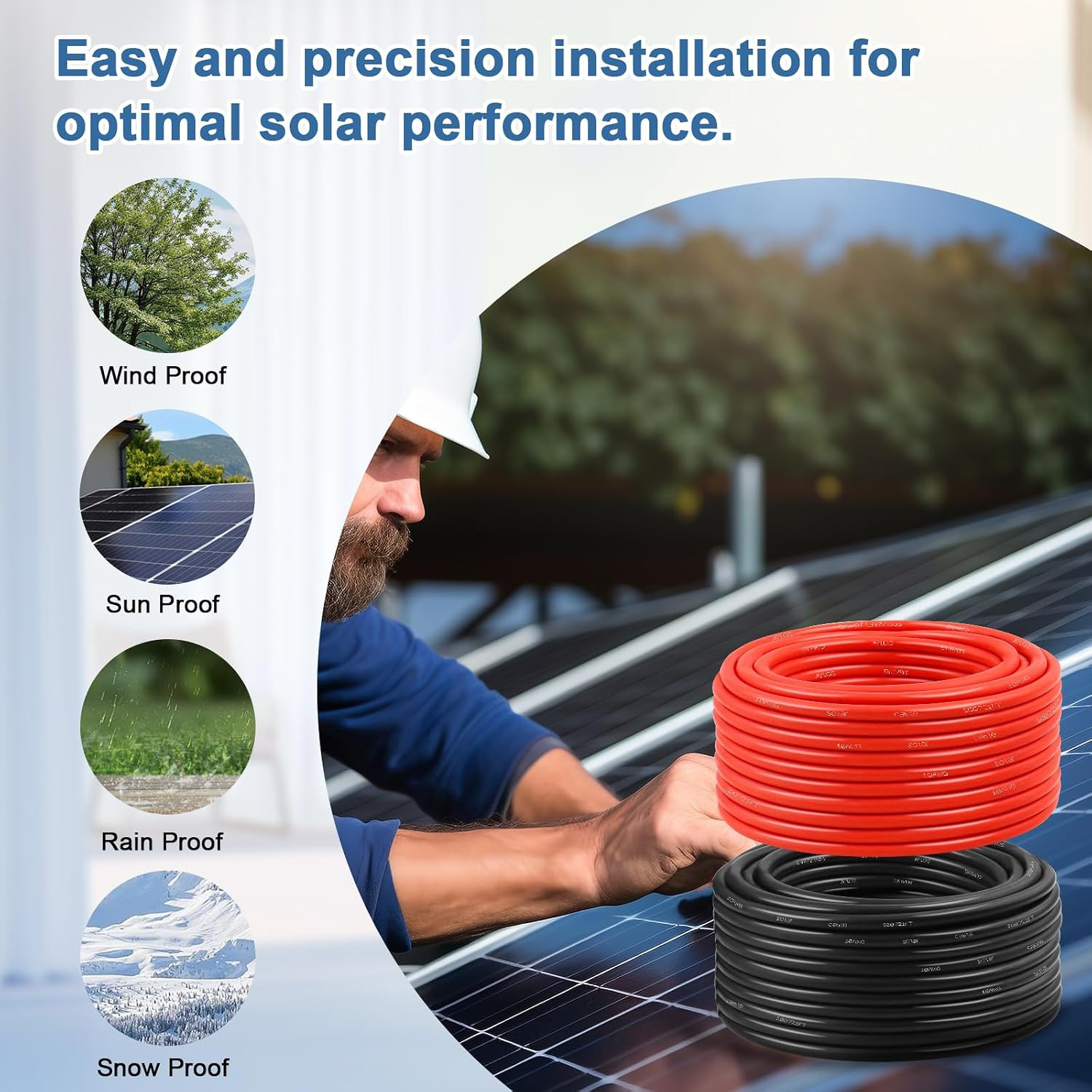 Solar Panel Wire 10 Awg(6Mm²) – Solar Extension Cable 200Ft Black & 200Ft Red 10